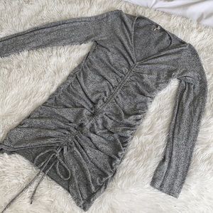 GRAY RUCHED FRONT DETAIL LONGSLEEVE MINI DRESS